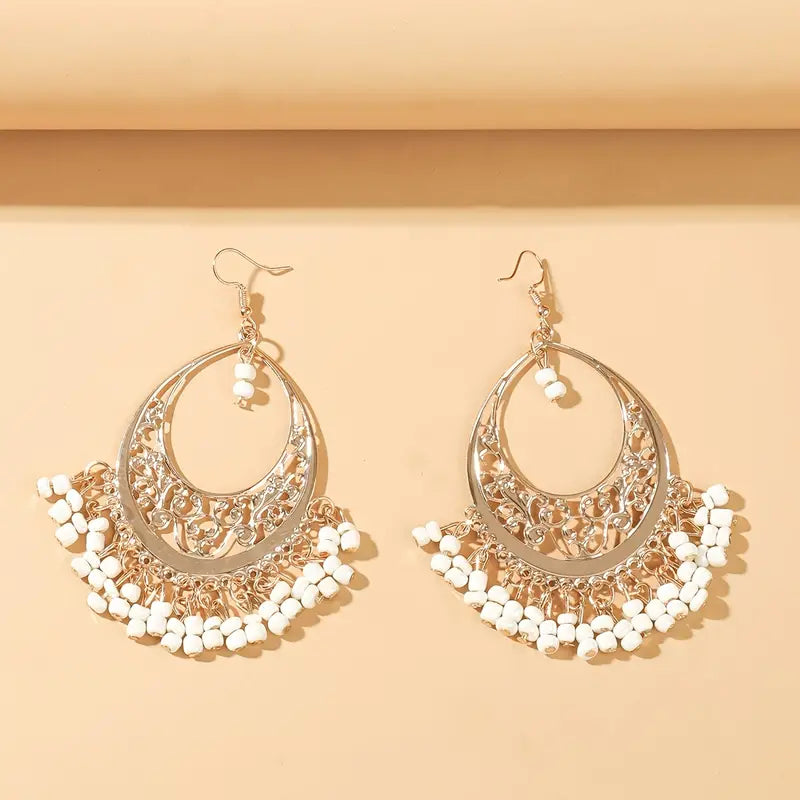 White Beaded Earrings