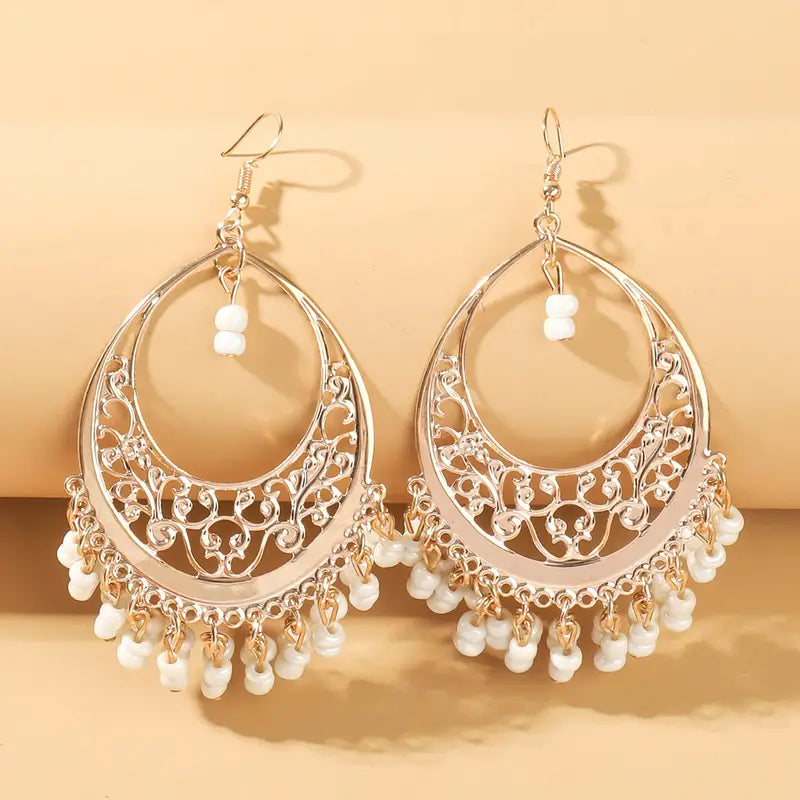 White Beaded Earrings