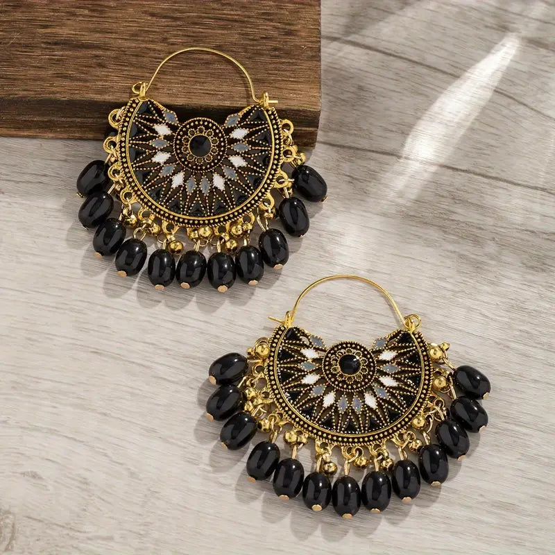 Black Retro Drop Earrings