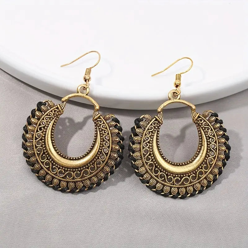 Black Round Drop Earrings 24-0048