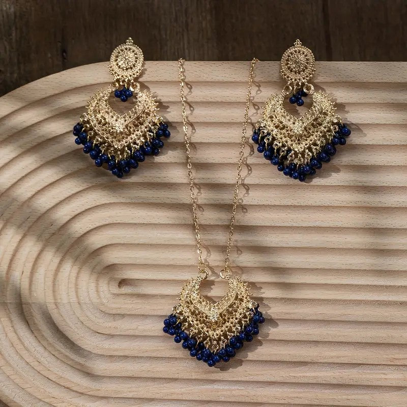 Blue Chandbali Necklace & Earrings