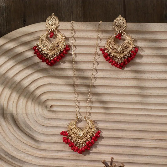 Red Chandbali Necklace & Earrings