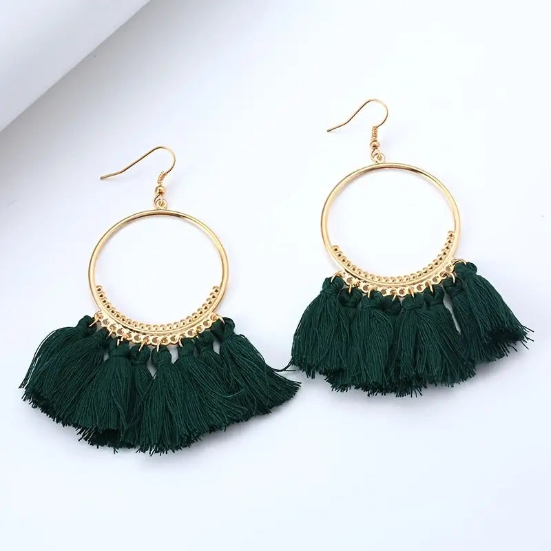 Dark Green Tassel Earrings 24-0080