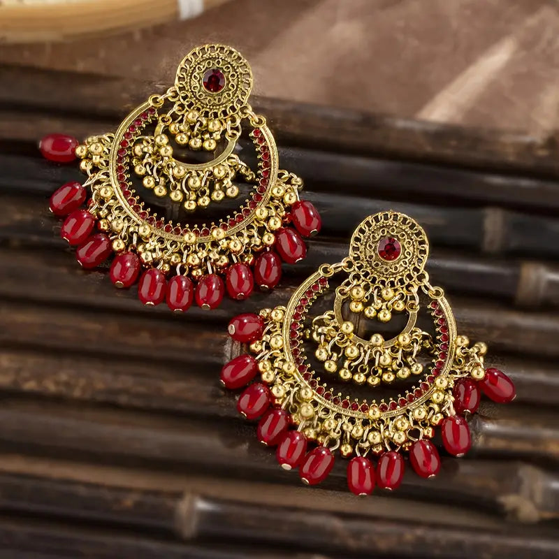 Red Golden Rhinestone Earrings