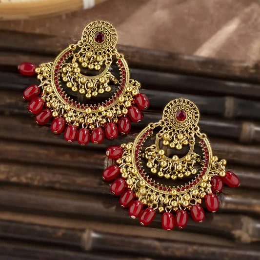 Red Golden Rhinestone Earrings