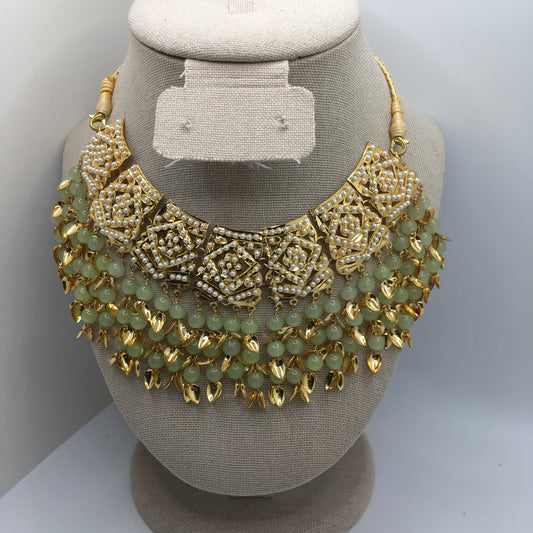 Beautiful Light Green Necklace, Earring & Tika Set