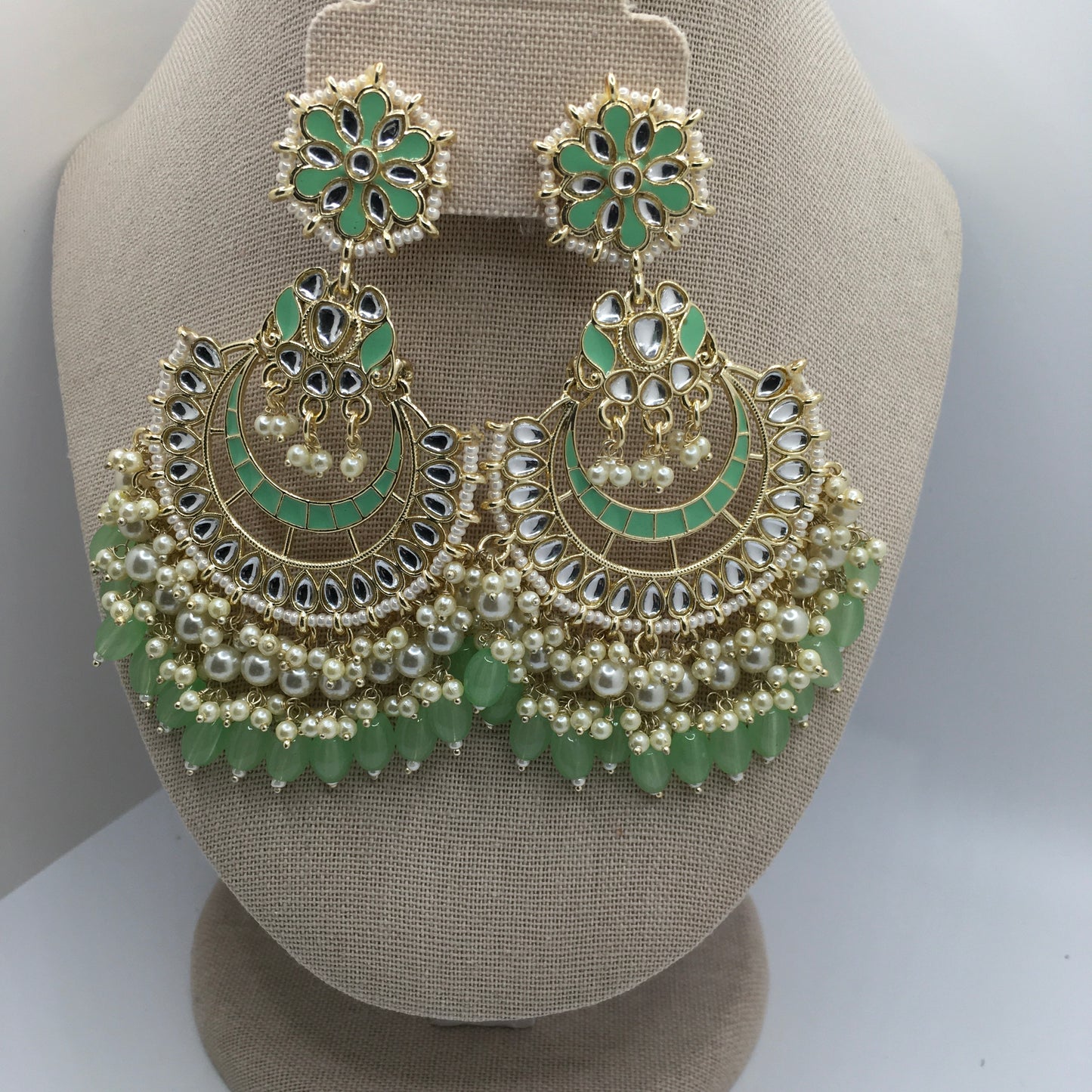 Light Green Meenakari Kundan Earrings