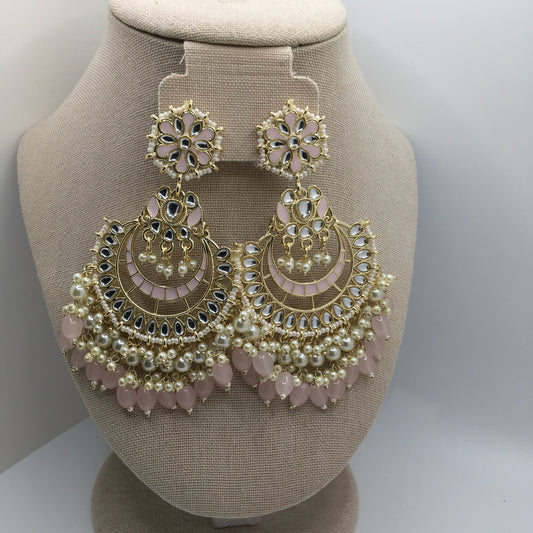 Light Pink Meenakari Kundan Earrings