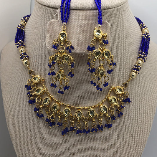 Gold and Blue Necklace, Earrings Set