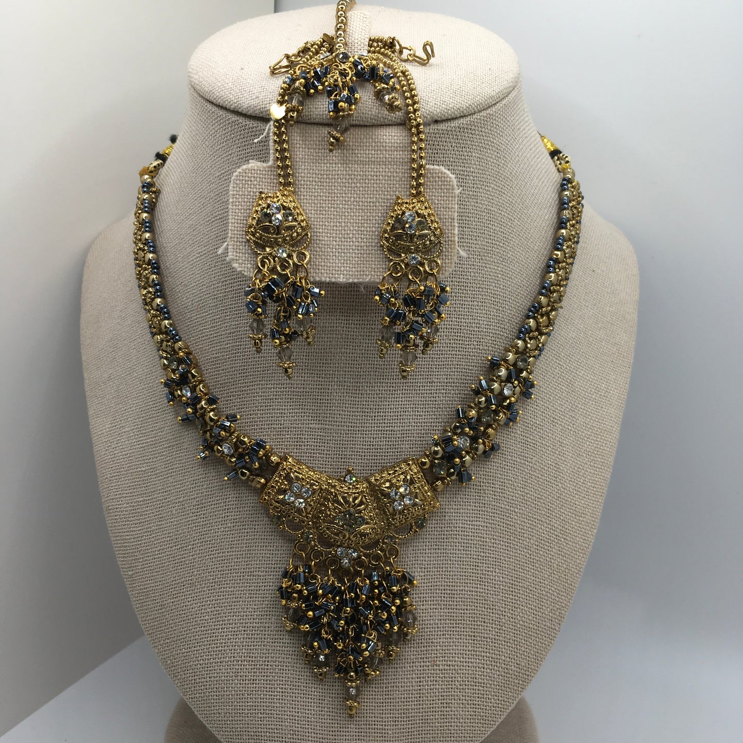 Gold and Grey Necklace, Earrings Set