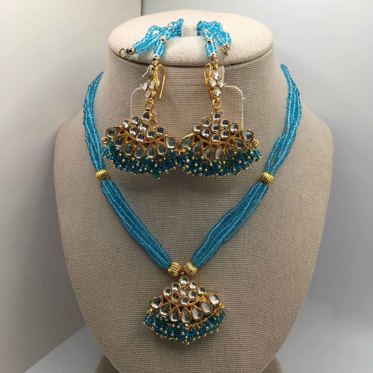 Lightweight Gold and Blue Necklace & Earrings Set