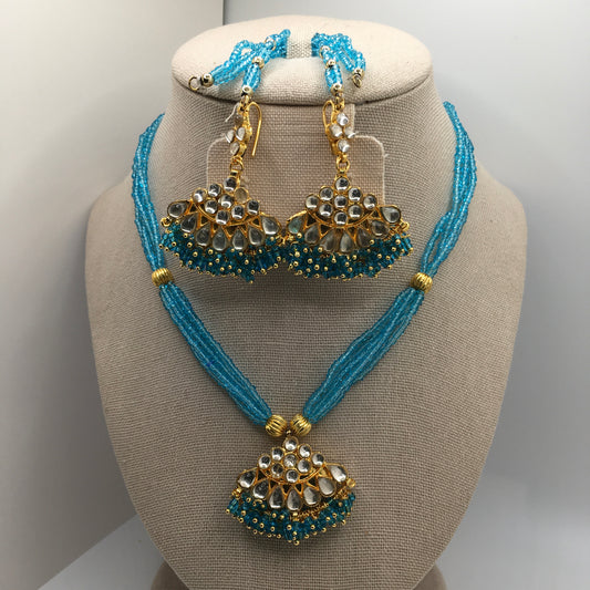 Lightweight Gold and Blue Necklace & Earrings Set