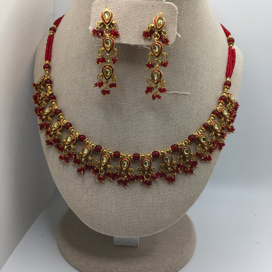 Lightweight Gold & Red Necklace & Earrings Set