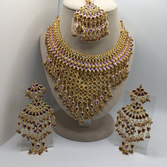 Light Purple Necklace, Earring & Tika Set