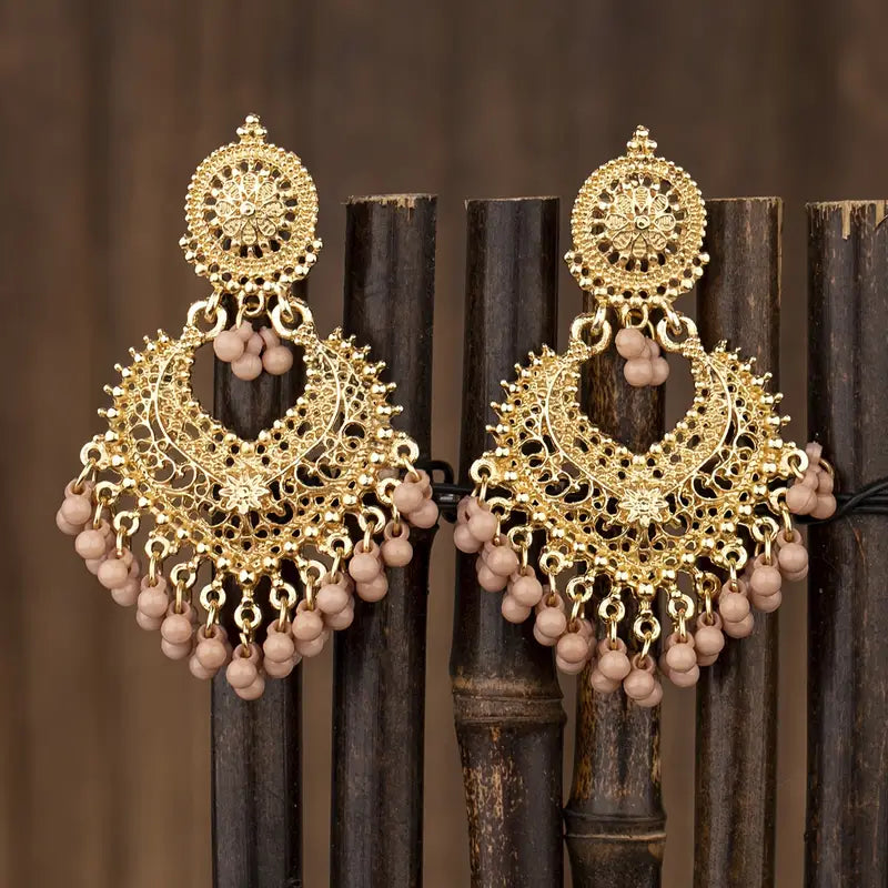 Light Brown Beige Chandbali Earrings