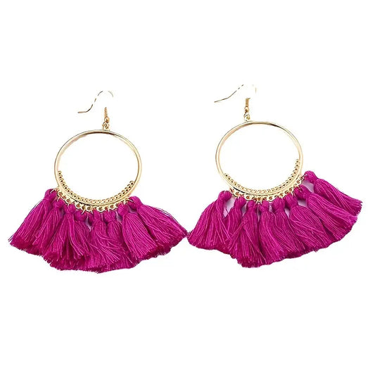 Dark Pink Tassel Earrings 24-0079