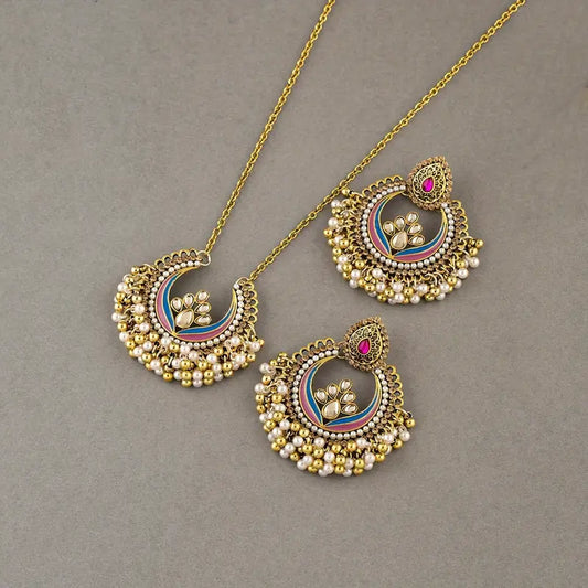 Pink & Blue Rhinestone Earrings and Necklace Set